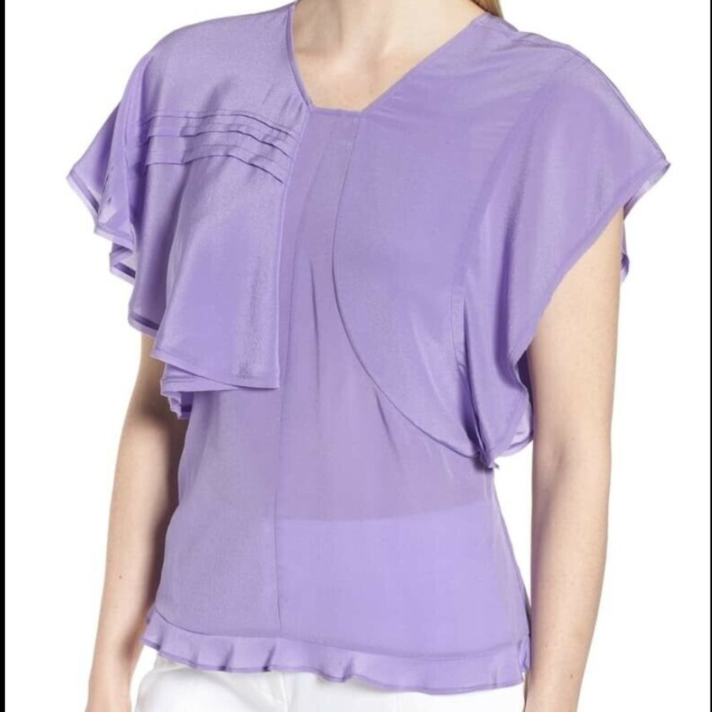 NWT Nordstrom Lewit 100% Silk Ruffle Blouse top